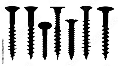Set of black various screws vector silhouette