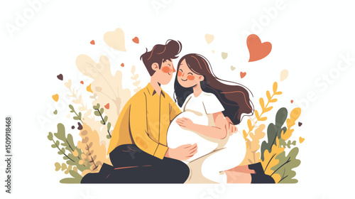 Chalkboard Icon: Expectant Parents, Husband and Pregnant Wife, Family, Love, Baby joy care cute child