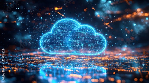 Embracing the future with a digital cloud glowing amidst a network of data streams visualizing connectivity and