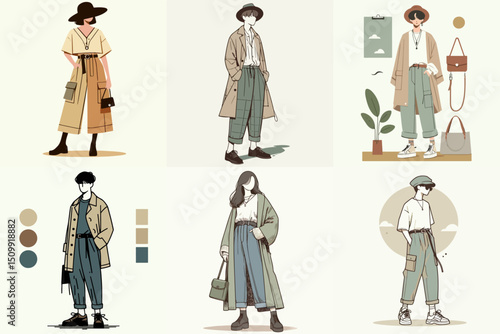collection of people with Korean fashion style