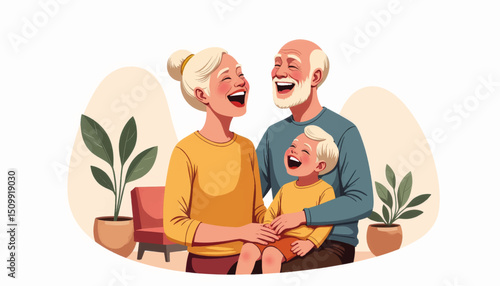 Joyful family laughing together in cozy home, warmth and connection