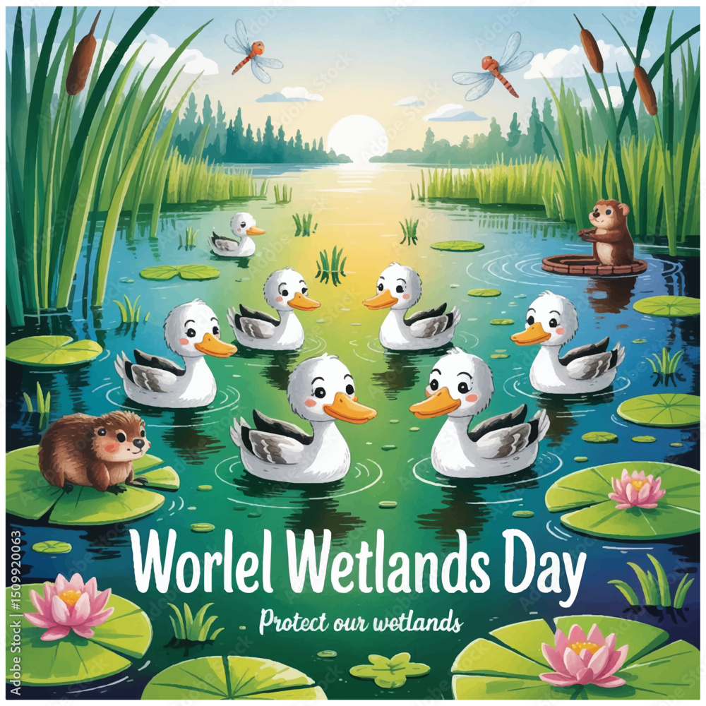 Naklejka premium World Wetlands Day cartoon poster image flyer 7.eps
