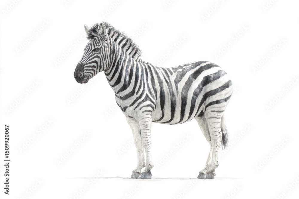 Obraz premium Hyperrealistic Watercolor Zebra on White Background