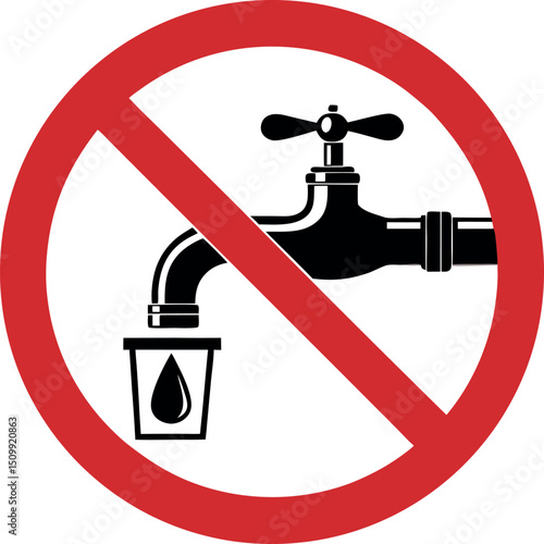 No Water Usage Sign - Save Water, Stop Waste, Water Conservation, No Faucet, Dripping Tap, Eco-Friendly Icon, Environmental Protection, Prohibited Water Use, Restriction Symbol, Sustainability Awarene
