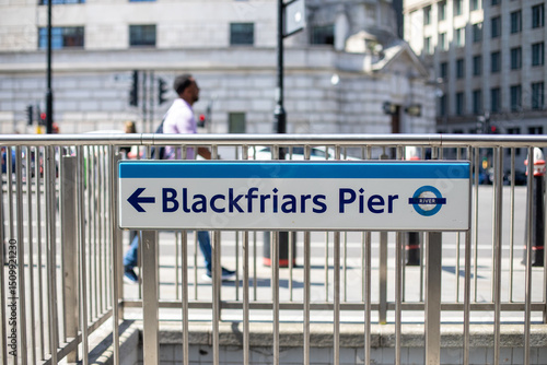 Blackfriars Pier Sign in London Street Scene