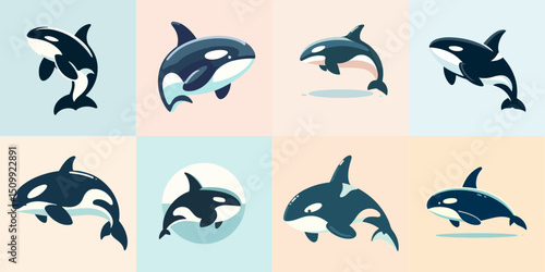 cartoon illustration of orca collection