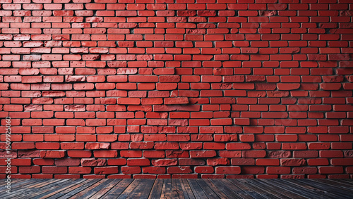 Empty room with red brick wall and wooden floor