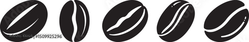 Coffee Bean Icons Vector Set – Black Silhouette Art Design

