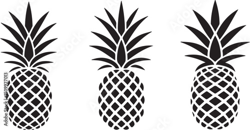 Three pineapple silhouettes isolated on white background