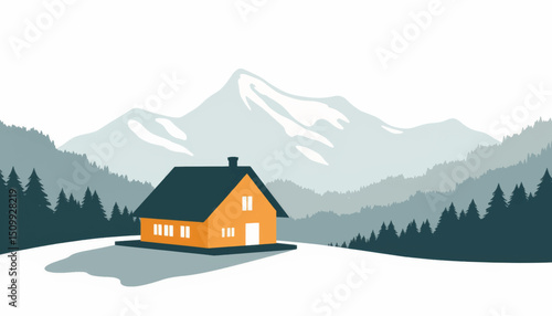 Serene mountain retreat illustration showcasing digital detox, tranquility
