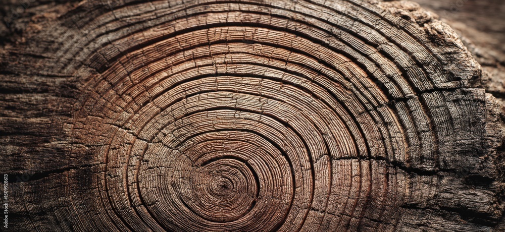 Naklejka premium A detailed close up of a tree stump showcasing the distinct rings of a tree