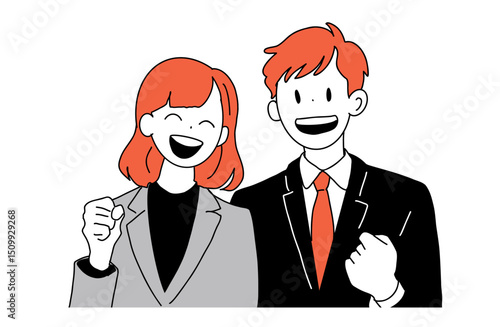 新社会人の男女の笑顔｜応援・フレッシュな印象のビジネスイラスト