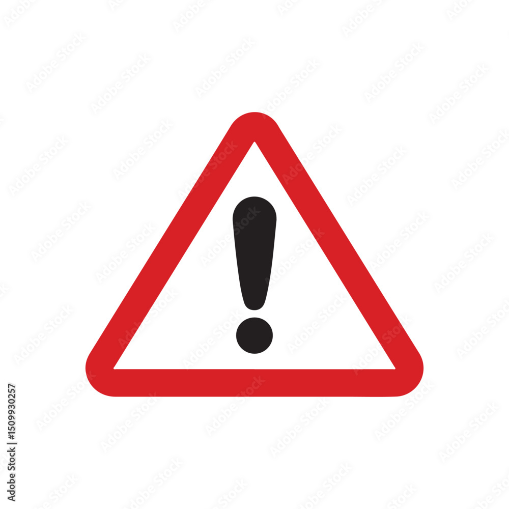 Red triangular danger warning sign with an exclamation mark for attention and road safety risk Red triangular danger warning sign with an exclamation mark for attention and road safety risk