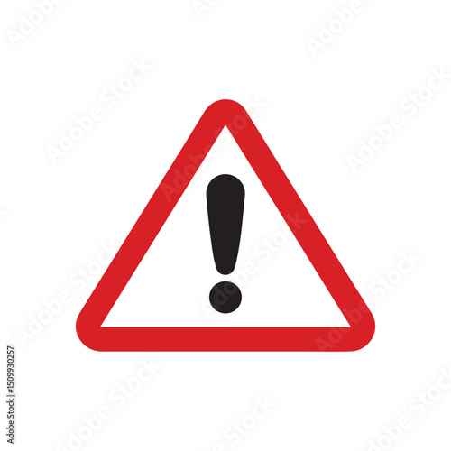 Red triangular danger warning sign with an exclamation mark for attention and road safety risk