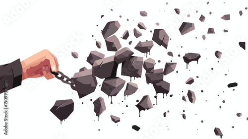 Unbreakable Strength: Hand Crushing Stone Lock, Powerful Vector Illustration for Strength, Power,   