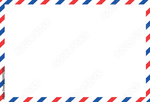 Airmail Envelope frame images with strips. International vintage letter border.Vector illustration
