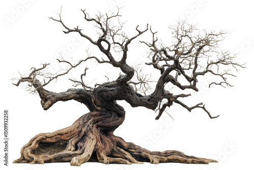 Ancient gnarled tree isolated on transparent background