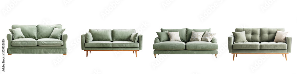 Fototapeta premium Elegant green sofas with unique designs, showcasing modern aesthetics, comfortable textures, and high-quality materials for contemporary living spaces.