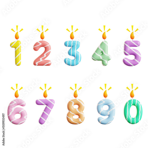 Birthday Candle Numbers set 3d illustration