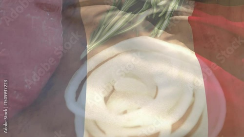 Wallpaper Mural Zooming board showing rosemary, onion and sauce, placing raw steak, seasoning showing recipe prep Torontodigital.ca