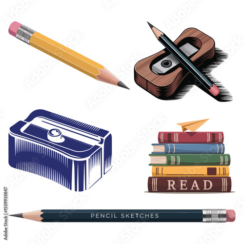 pencil book and pen vector 