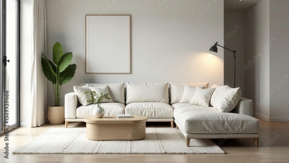 Serene Living Room Interior Design Featuring a Comfortable Sectional Sofa and Stylish Decor Serene Living Room Interior Design Featuring a Comfortable Sectional Sofa and Stylish Decor