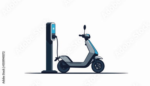 Electric scooter charging at station, modern transportation concept