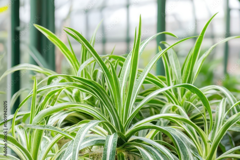 Obraz premium Thriving green spider plants in greenhouse