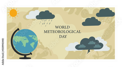 Illustrative World Meteorological Day Banner with Diverse Weather Symbols-03