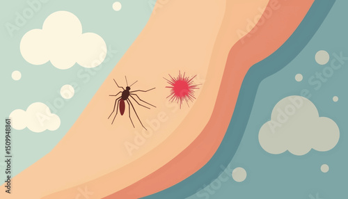 Vector illustration of mosquito bite on baby’s arm, health awareness