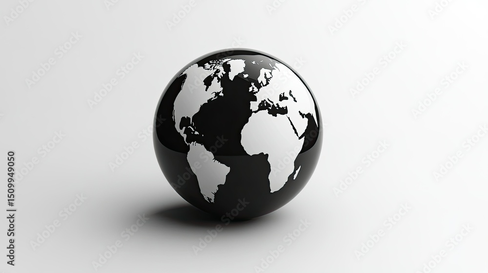 Black and White Globe with Detailed Map of Europe and Africa, 3D Representation, Perfect for Global Concepts and Environmental Themes Black and White Globe with Detailed Map of Europe and Africa, 3D Representation, Perfect for Global Concepts and Environmental Themes
