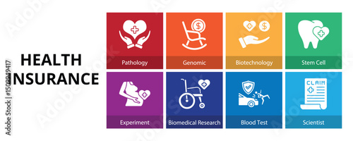 Health Insurance Glyph Solid Banner Web Icon Set Vector Illustration