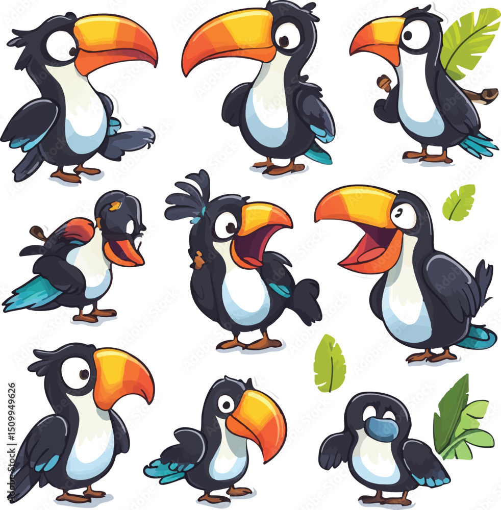 Obraz premium cartoon lemur,animal character set with various fun emotions and poses