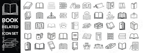 Set of book related line icons. Textbook, open book, page, literature etc. Editable stroke . Book Big icon  set  design 