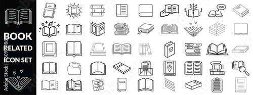 Set of book related line icons. Textbook, open book, page, literature etc. Editable stroke . Book Big icon  set  design 