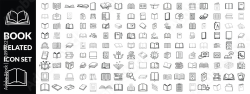 Set of book related line icons. Textbook, open book, page, literature etc. Editable stroke . Book Big icon  set  design 