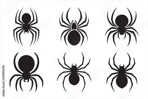 Creepy Crawly Spiders All in a Row Six Black Insects