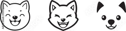 Cute Dog Face Icons. Kawaii Puppy Line Art Vector Set for Stickers, Coloring, and Design