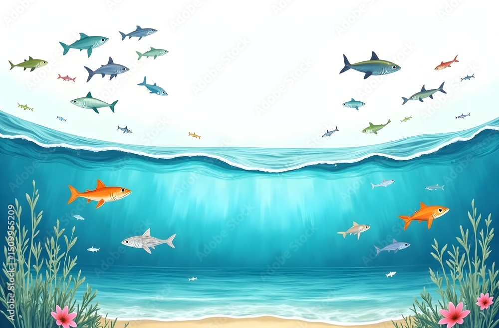 Fototapeta premium Ocean Biodiversity Background with Fish and Marine Life Underwater