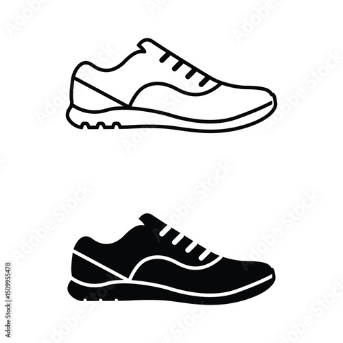 Running shoe line icon, silhouette vector sport sneaker