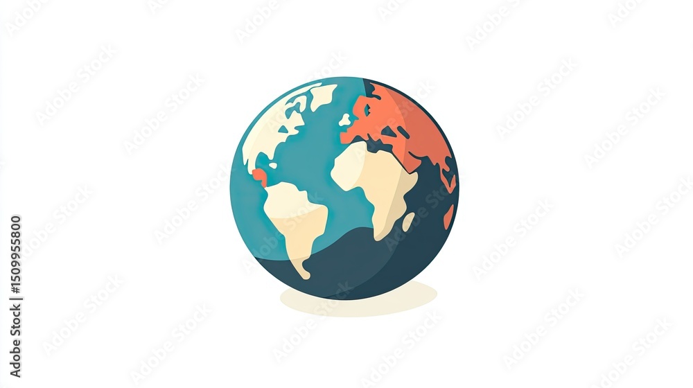 Colorful illustration of a globe showing continents, ocean, and simple design for educational, travel, environmental, or geographical concepts Colorful illustration of a globe showing continents, ocean, and simple design for educational, travel, environmental, or geographical concepts