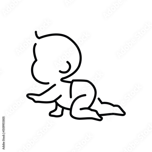 The baby is crawling line icon. Simple outline style. Toddler development. Early childhood