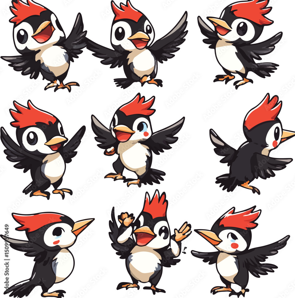 Naklejka premium cartoon lemur,animal character set with various fun emotions and poses