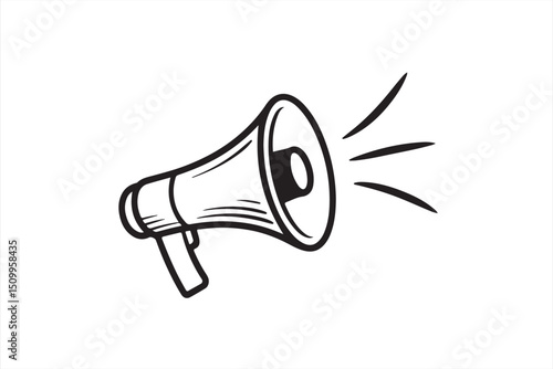 Simple black and white megaphone symbol with sound waves for marketing, promotion, and communication