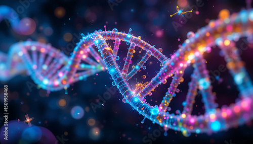 Colorful 3D DNA Structure Visualization – Genetic Science & Biotechnology