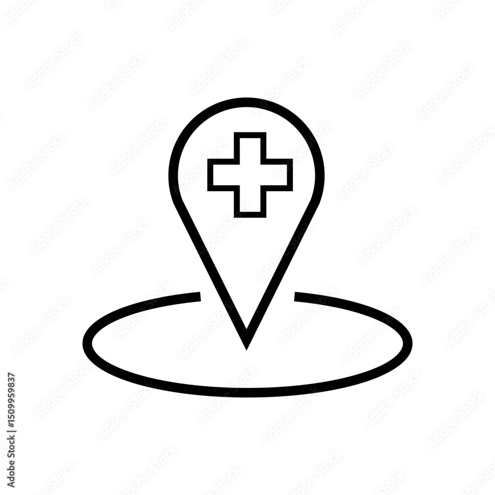 Obraz premium Medical location or hospital map pin icon, indicating a healthcare facility on a map. Ideal for finding clinics, pharmacies, and emergency services
