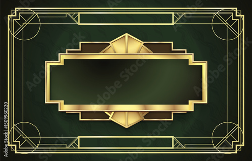 Art deco frame with gold ornament on dark background