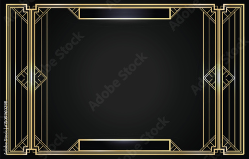 Art deco frame with gold ornament on dark background