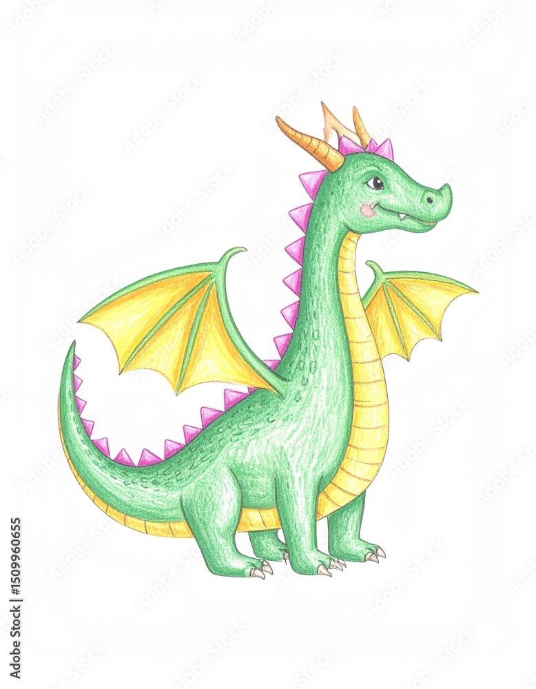 Fototapeta premium Colorful dragon illustration with detailed features.