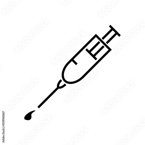 Medical syringe icon with a dropping liquid, representing injections, vaccinations, or medication delivery. Essential for health and immunization themes